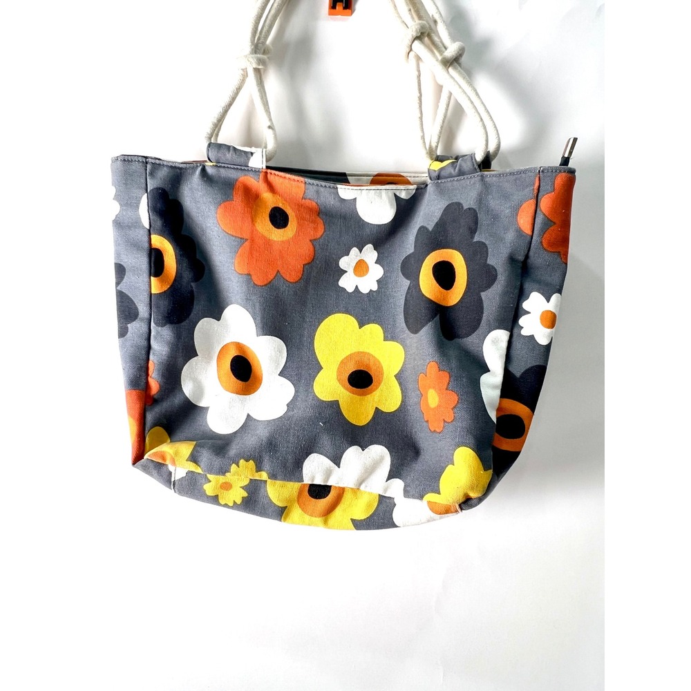 Farmhouse Is My Style Floral Canvas Tote Bag Rope Handles Grey Orange Yellow